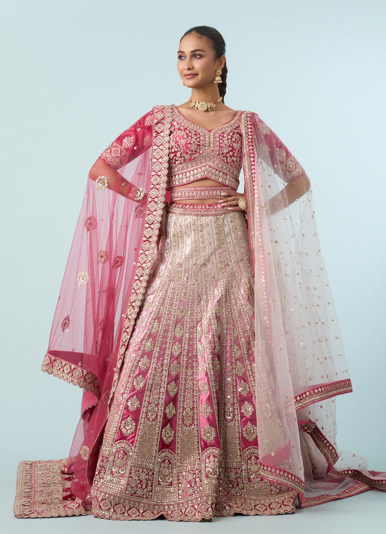Mohey Women Dusty Pink Velvet Bridal Lehenga