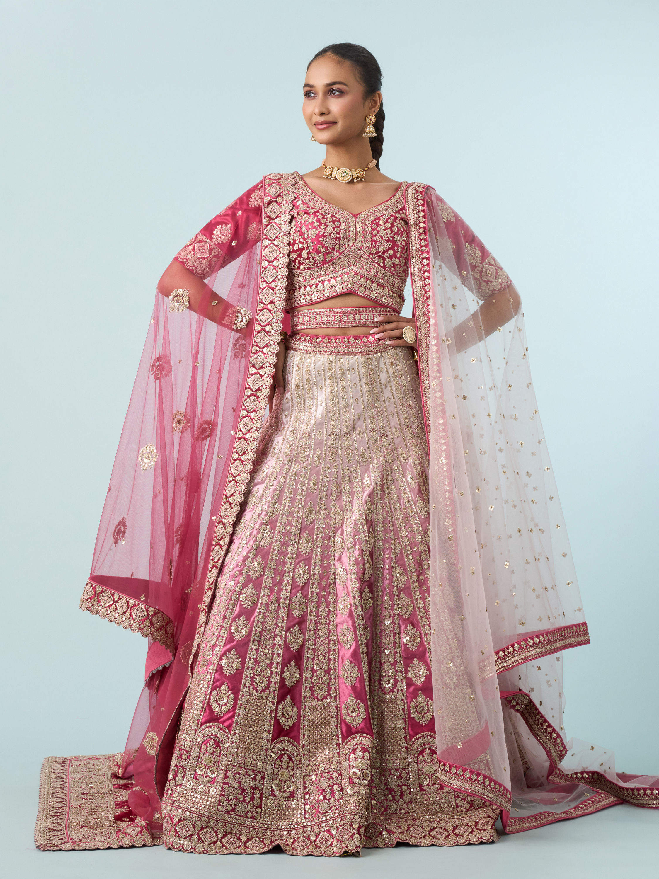 Mohey Women Dusty Pink Velvet Bridal Lehenga