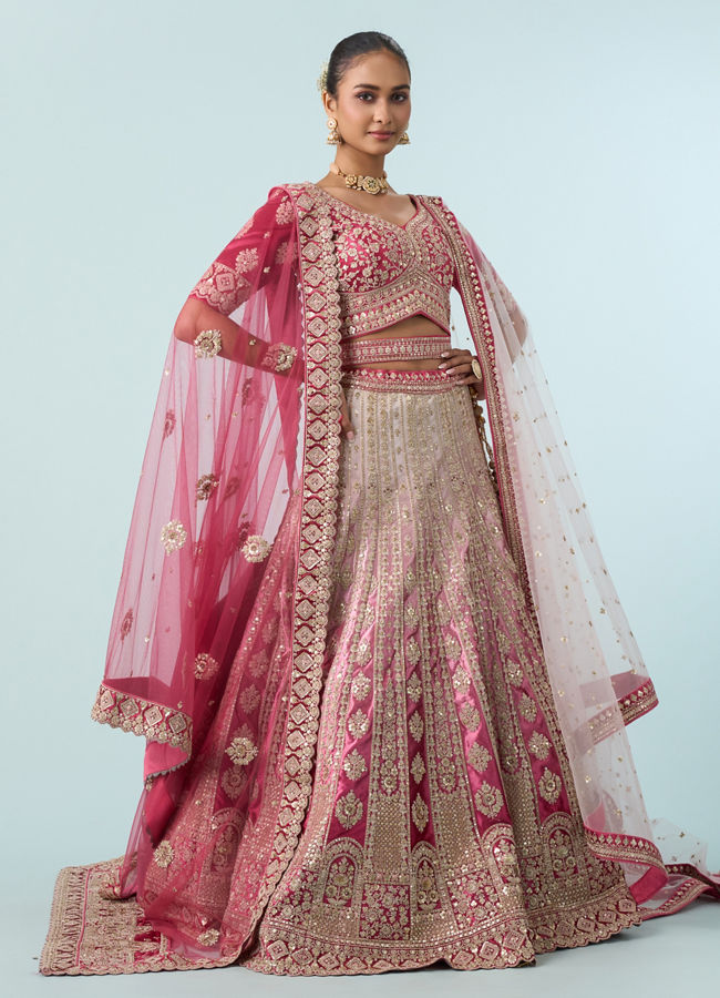 Mohey Women Dusty Pink Velvet Bridal Lehenga