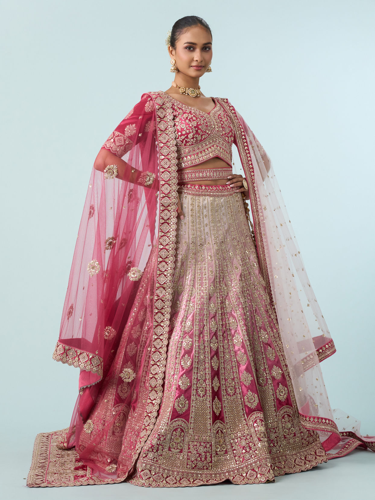 Mohey Women Dusty Pink Velvet Bridal Lehenga