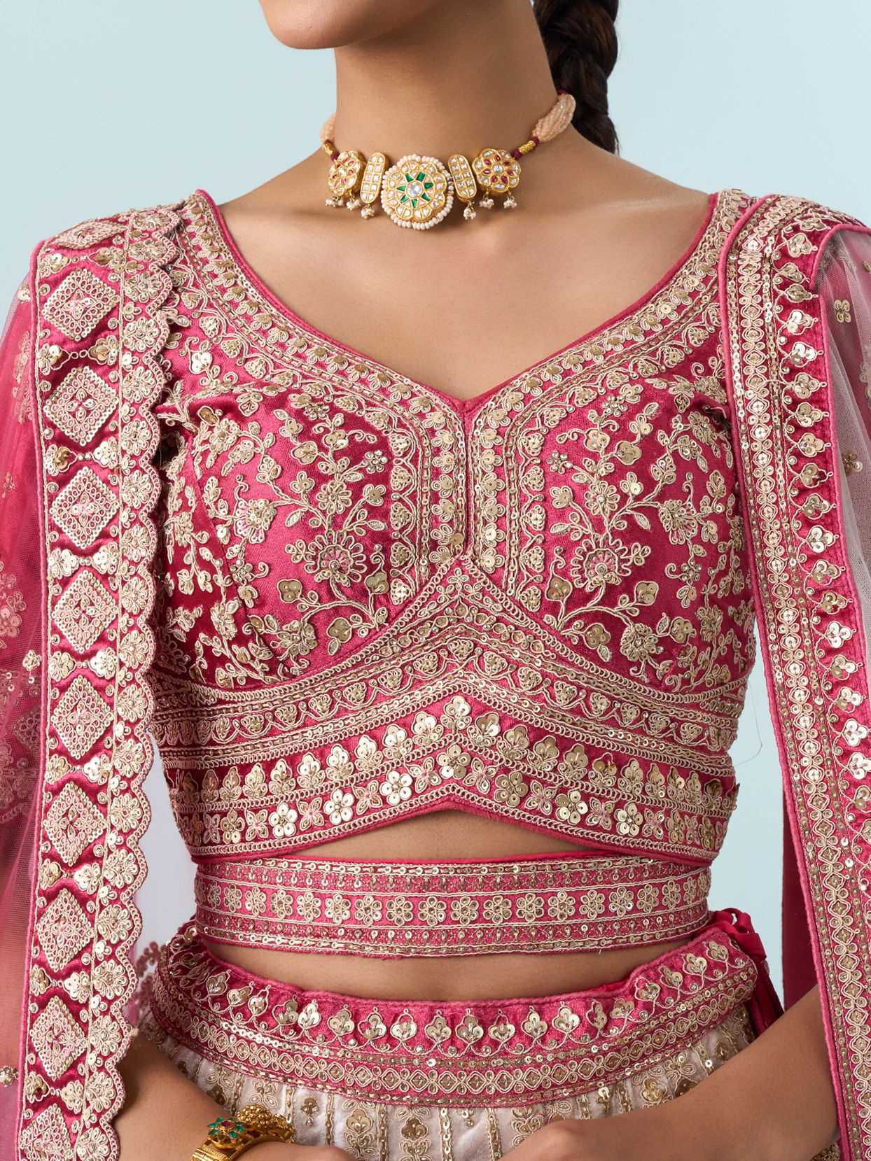 Mohey Women Dusty Pink Velvet Bridal Lehenga