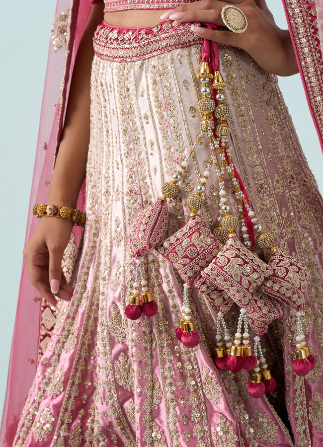 Mohey Women Dusty Pink Velvet Bridal Lehenga