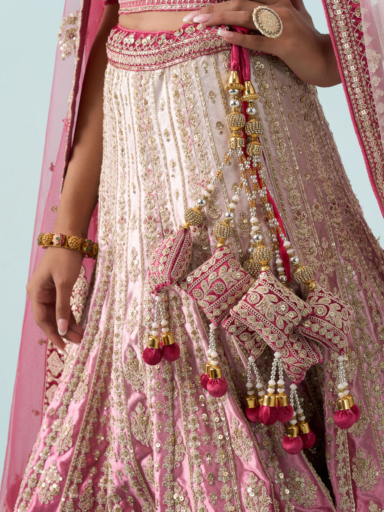 Mohey Women Dusty Pink Velvet Bridal Lehenga