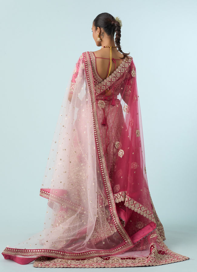 Mohey Women Dusty Pink Velvet Bridal Lehenga
