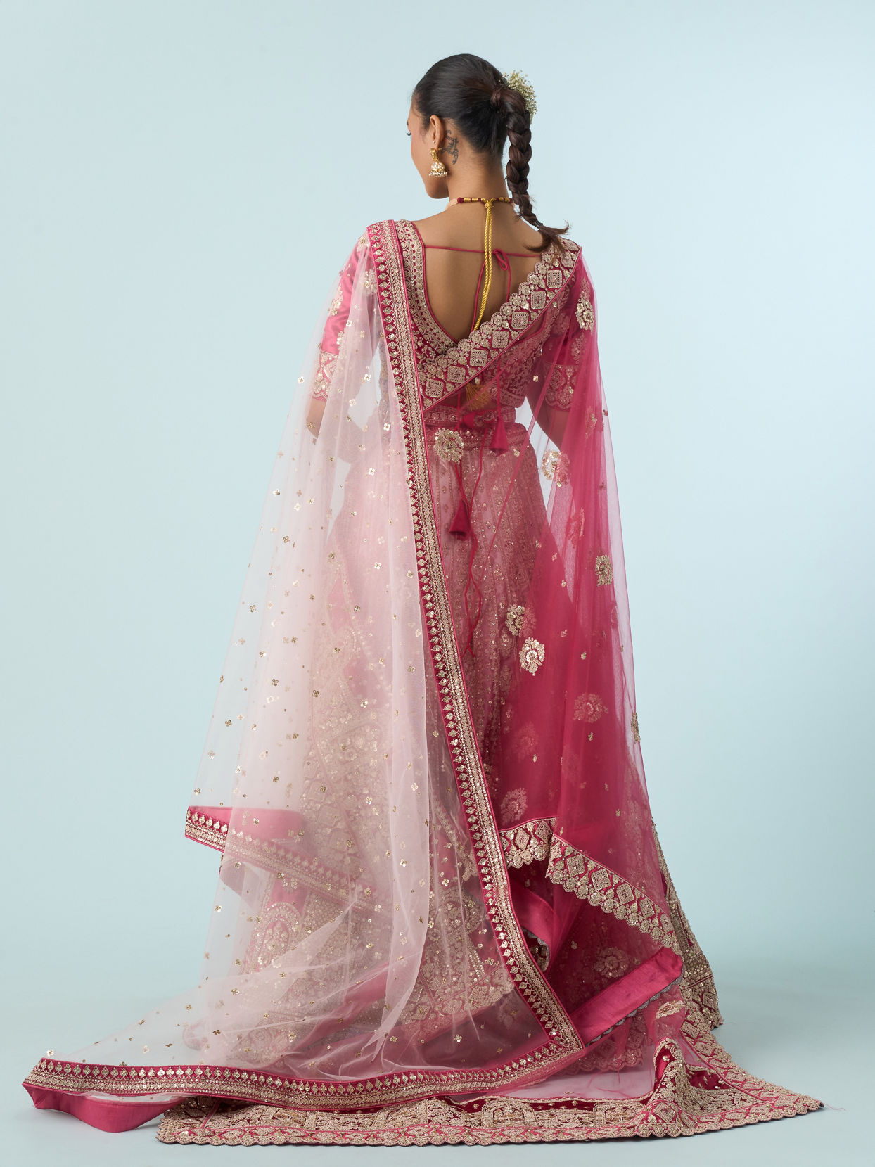 Mohey Women Dusty Pink Velvet Bridal Lehenga