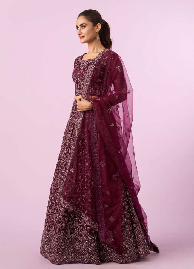 Mohey Women Enchanting Wine Net Lehenga