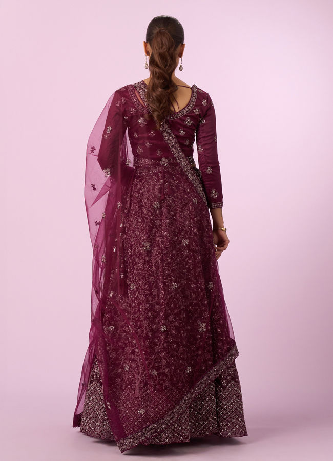Mohey Women Enchanting Wine Net Lehenga