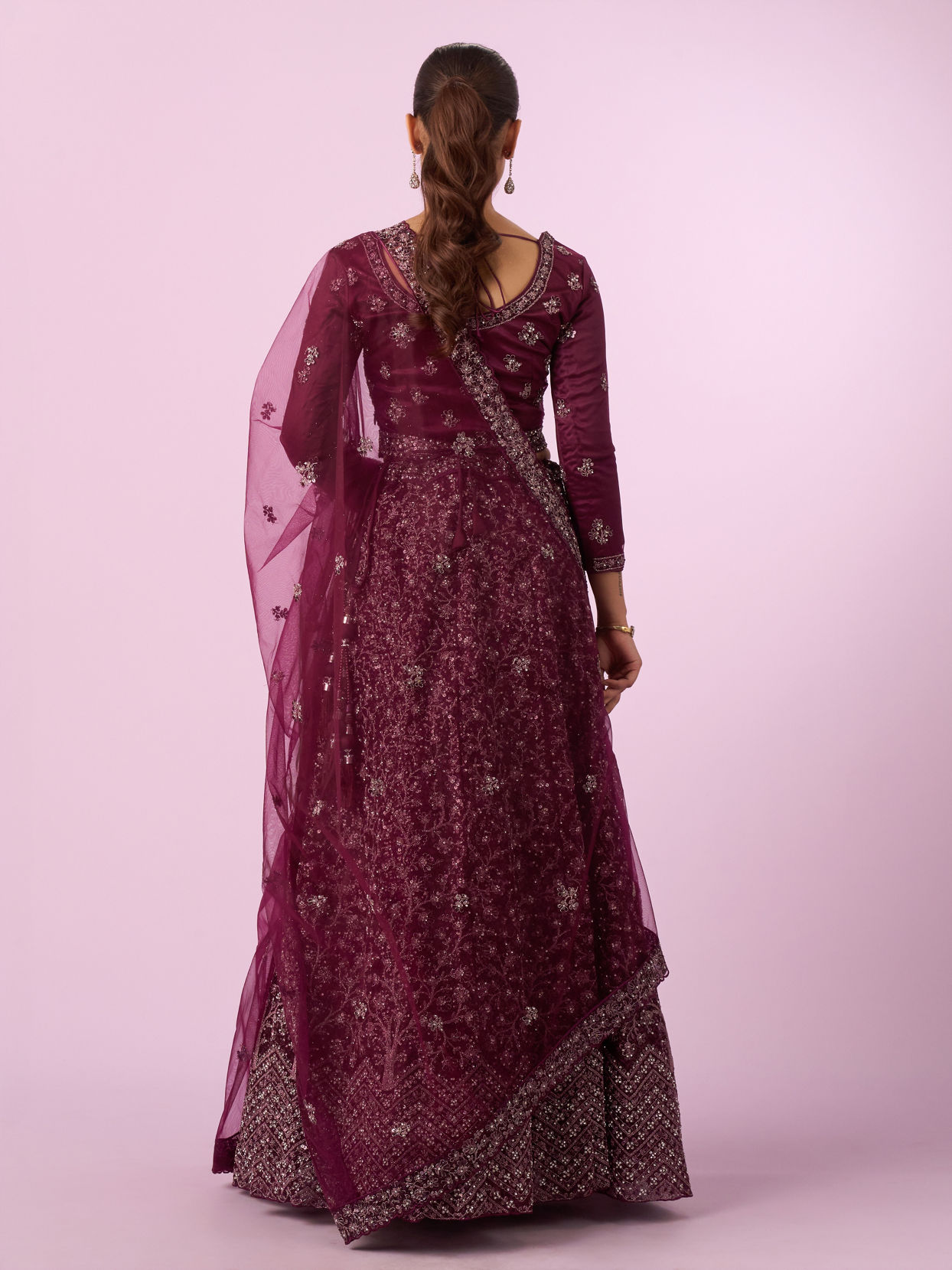 Mohey Women Enchanting Wine Net Lehenga