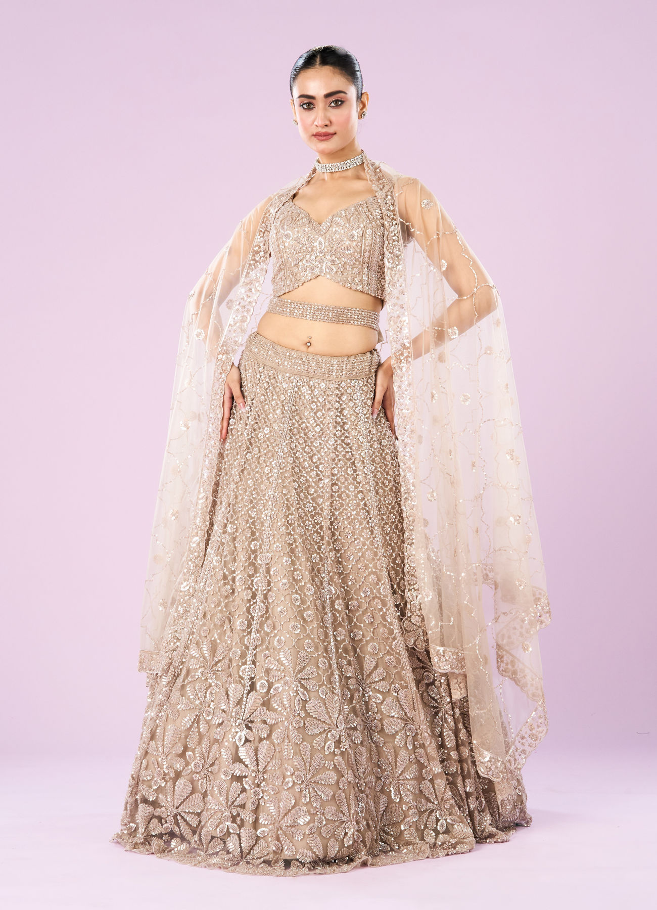 Mohey Women Radiance Semi Bridal Fawn Lehenga