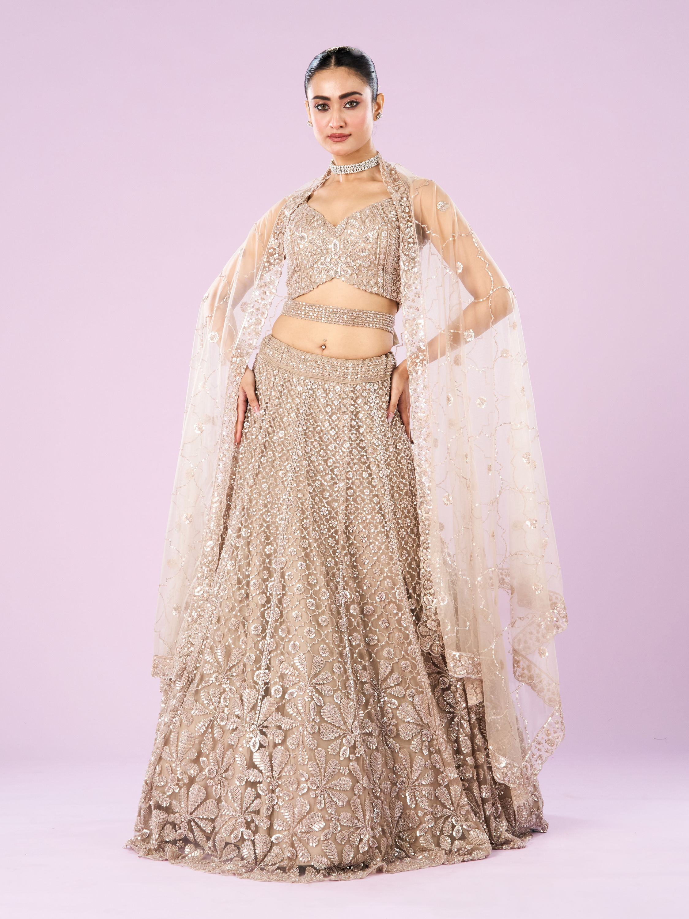 Mohey Women Radiance Semi Bridal Fawn Lehenga