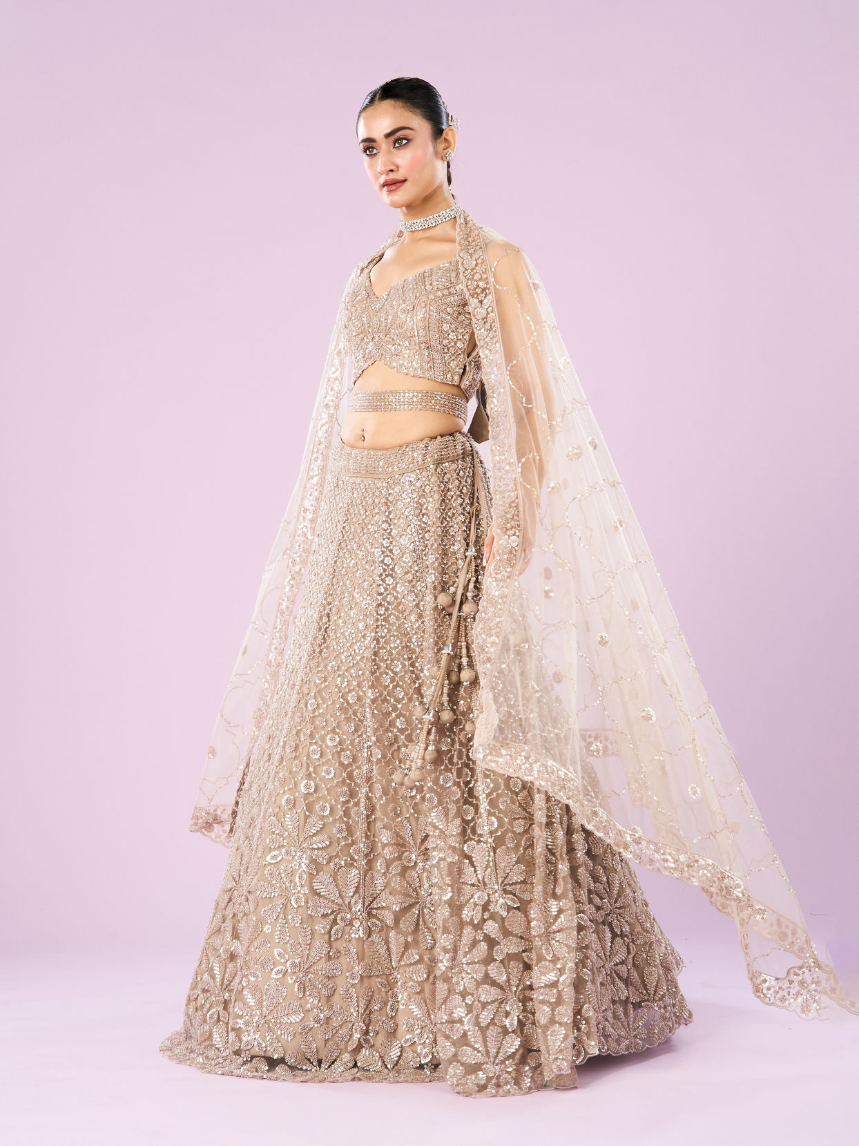 Mohey Women Radiance Semi Bridal Fawn Lehenga