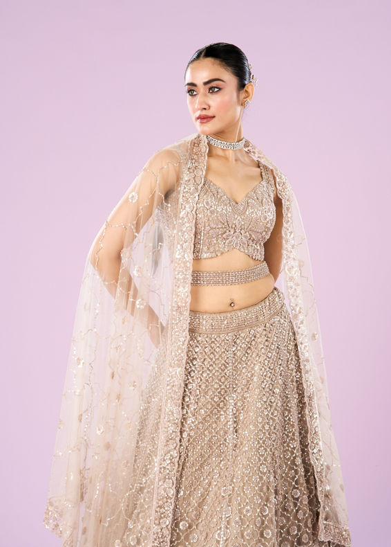 Mohey Women Radiance Semi Bridal Fawn Lehenga