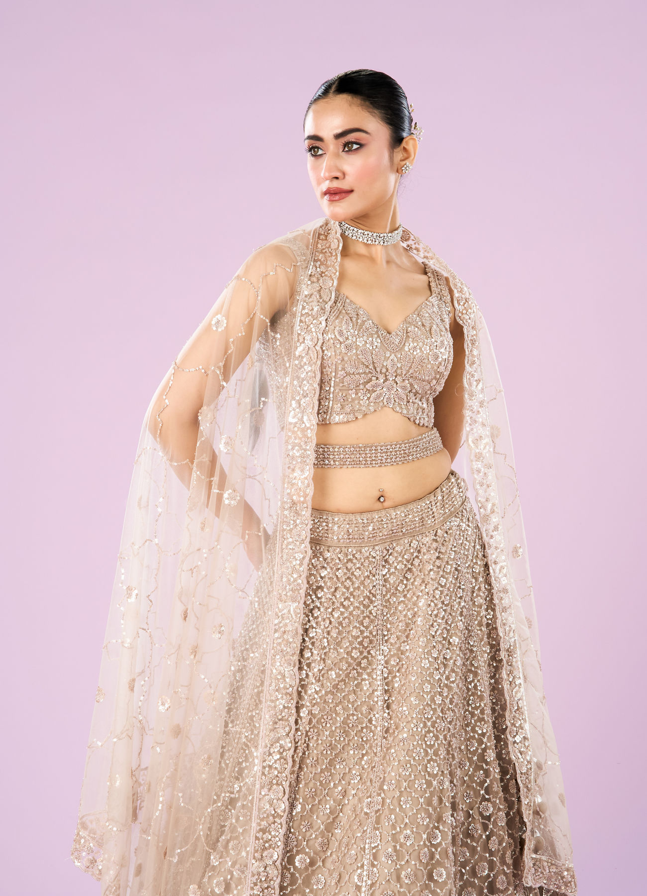 Mohey Women Radiance Semi Bridal Fawn Lehenga