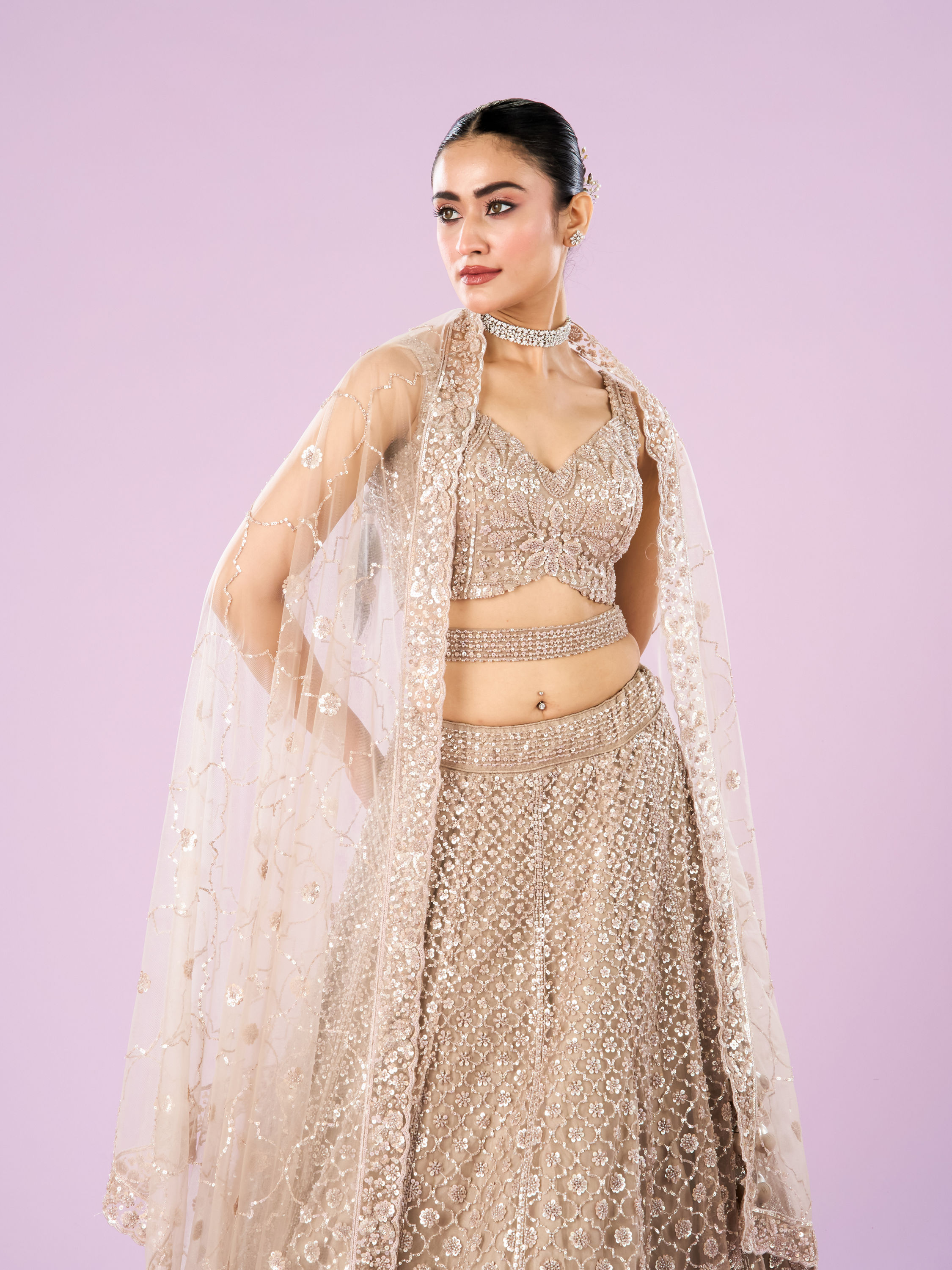 Mohey Women Radiance Semi Bridal Fawn Lehenga