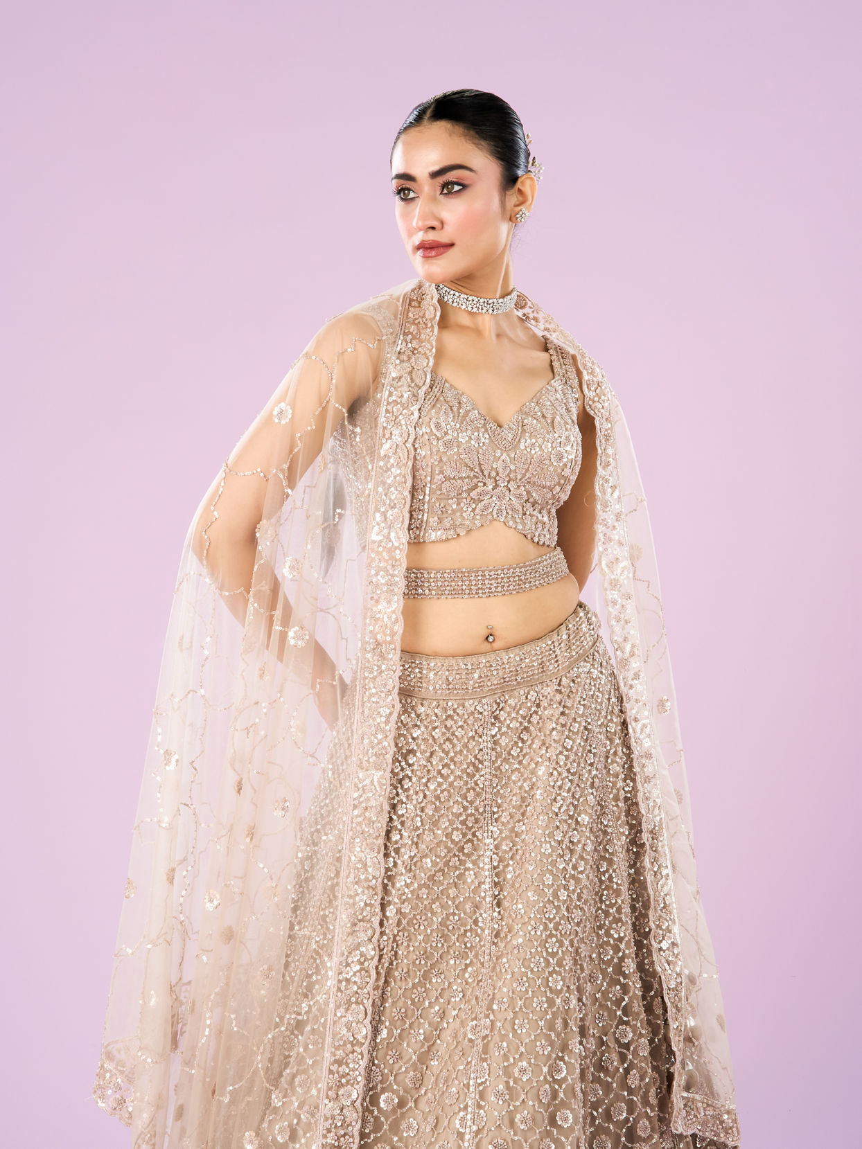 Mohey Women Radiance Semi Bridal Fawn Lehenga