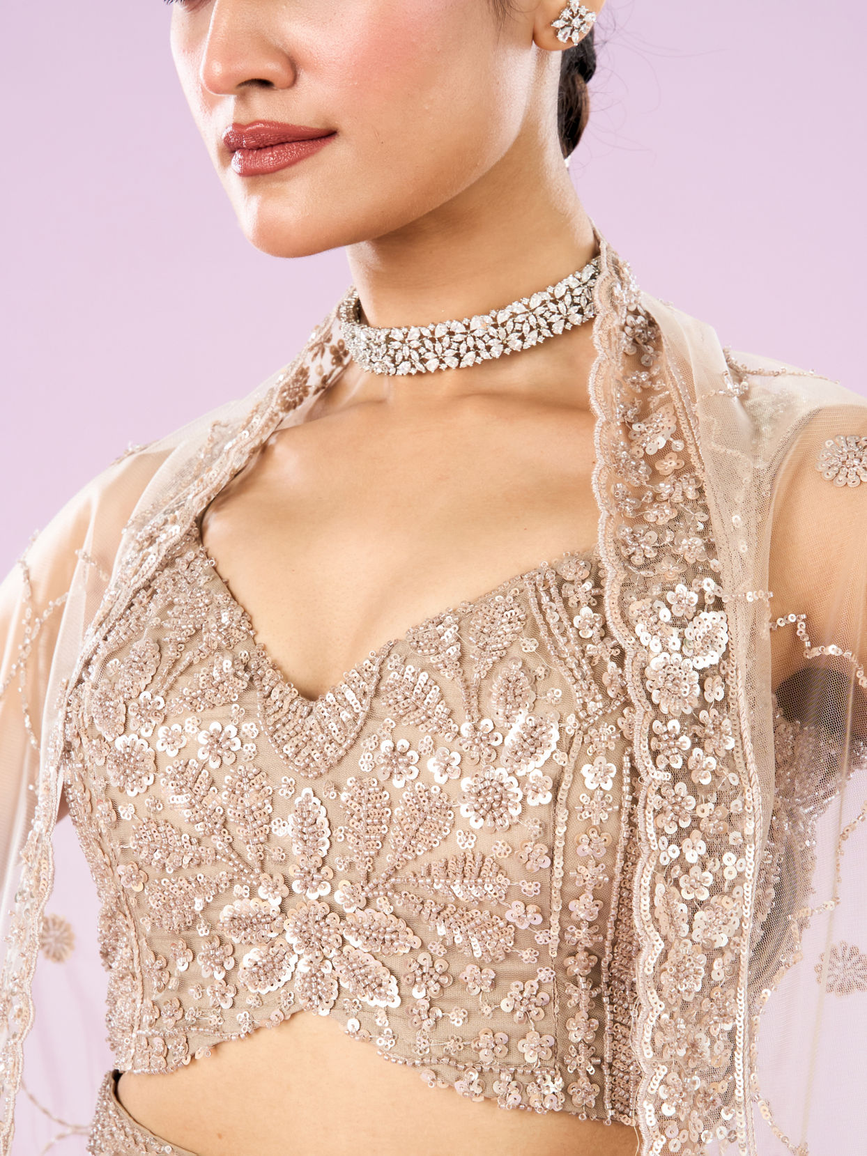 Mohey Women Radiance Semi Bridal Fawn Lehenga