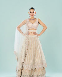 Mohey Women Cream Royal Elegance Semi Bridal Lehenga