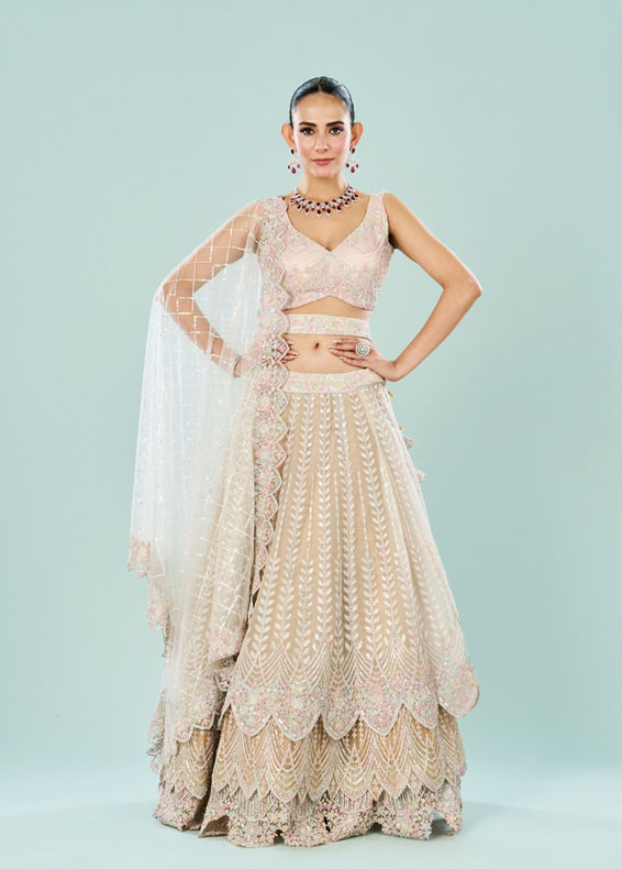 Mohey Women Cream Royal Elegance Semi Bridal Lehenga