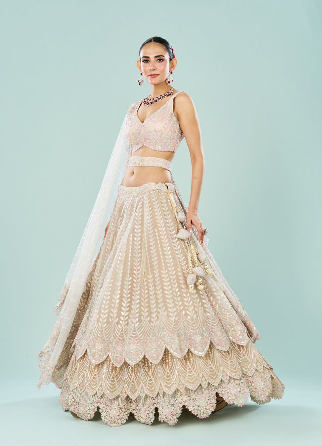 Mohey Women Cream Royal Elegance Semi Bridal Lehenga