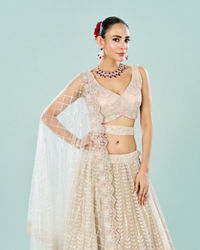 Mohey Women Cream Royal Elegance Semi Bridal Lehenga