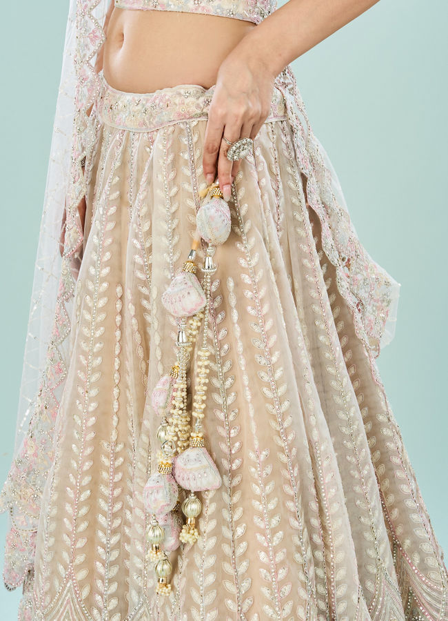 Mohey Women Cream Royal Elegance Semi Bridal Lehenga