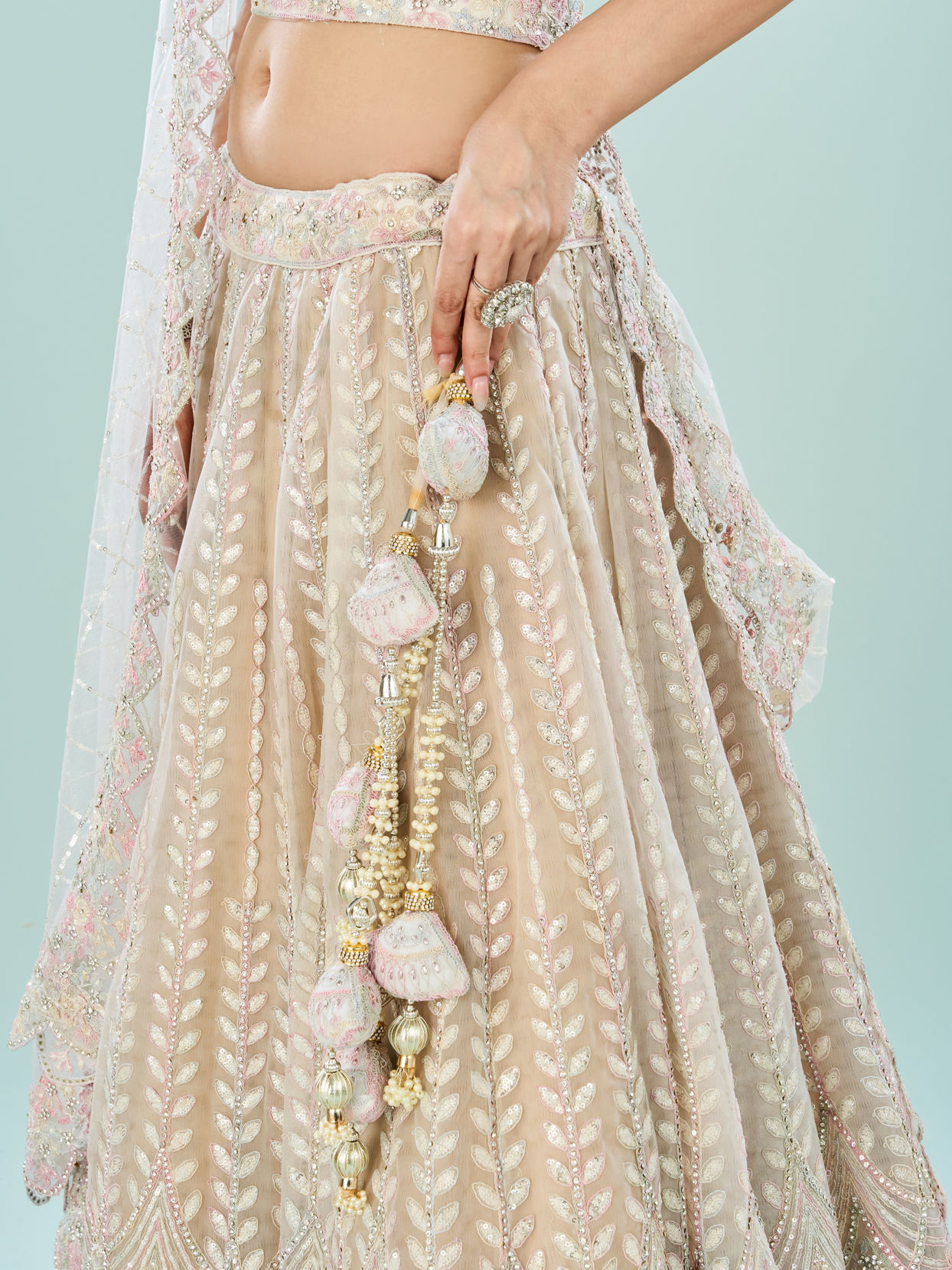 Mohey Women Cream Royal Elegance Semi Bridal Lehenga