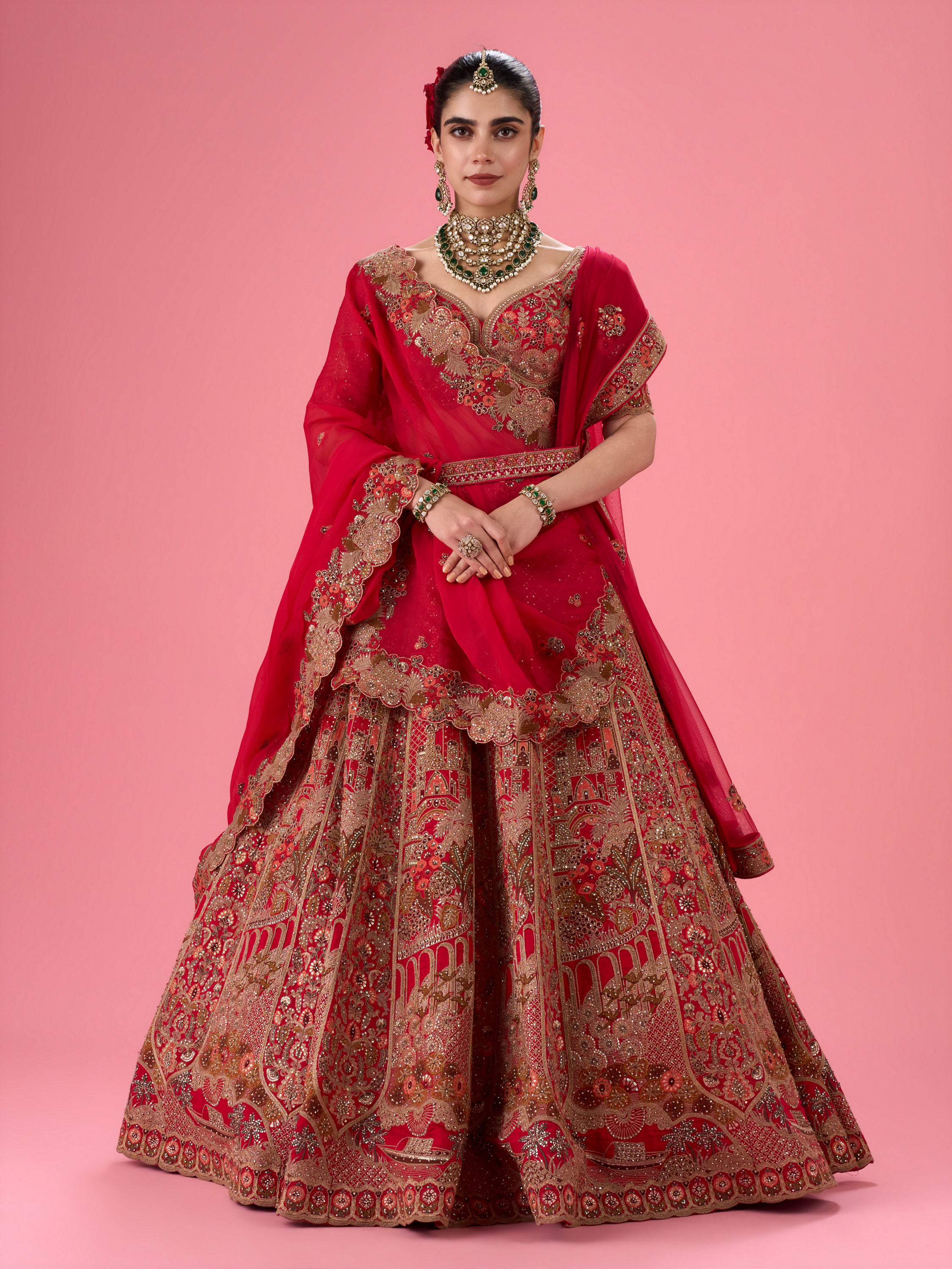 Mohey Women Cherry Blossom Festive Bridal Lehenga