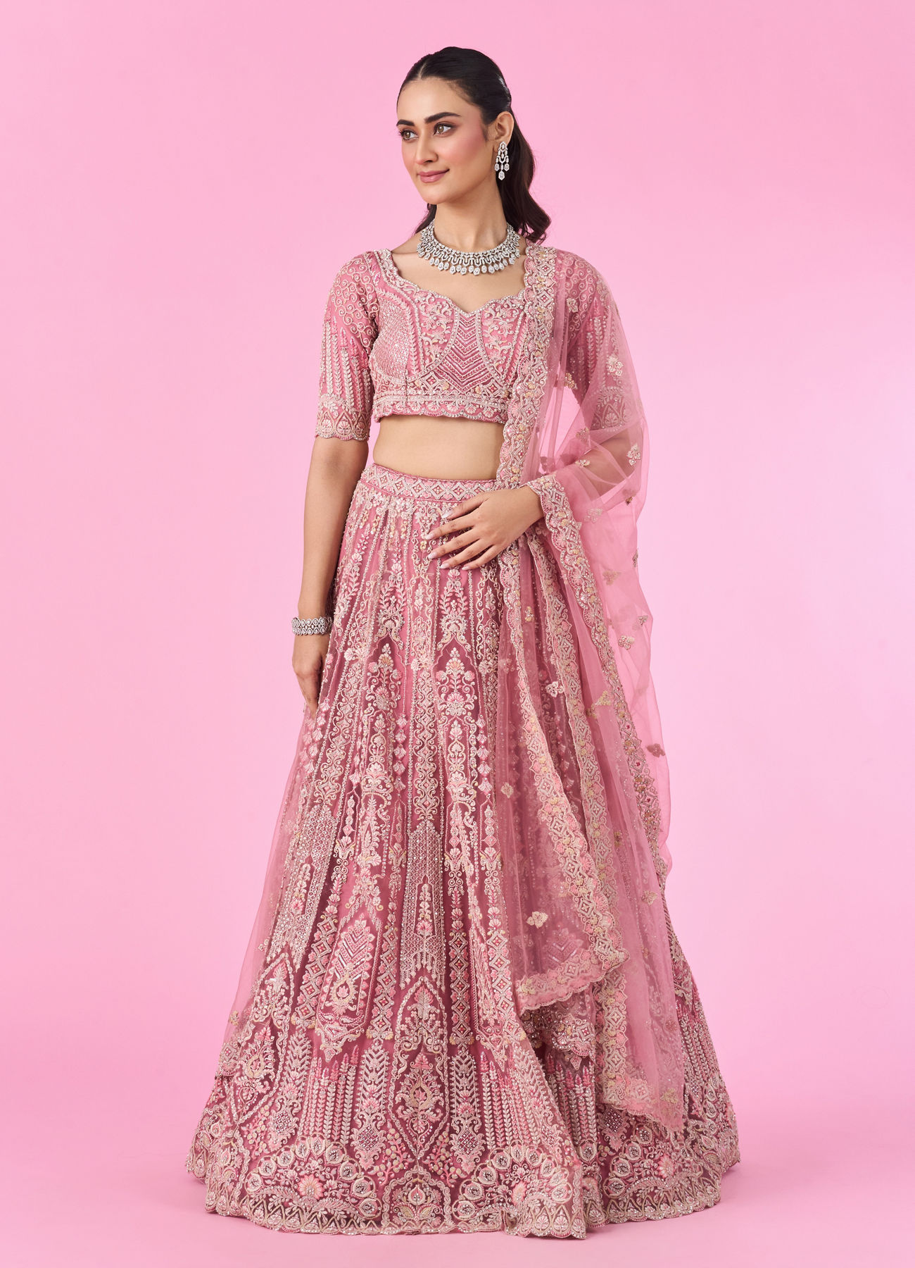 Mohey Women Candy Pink Bridal Lehenga