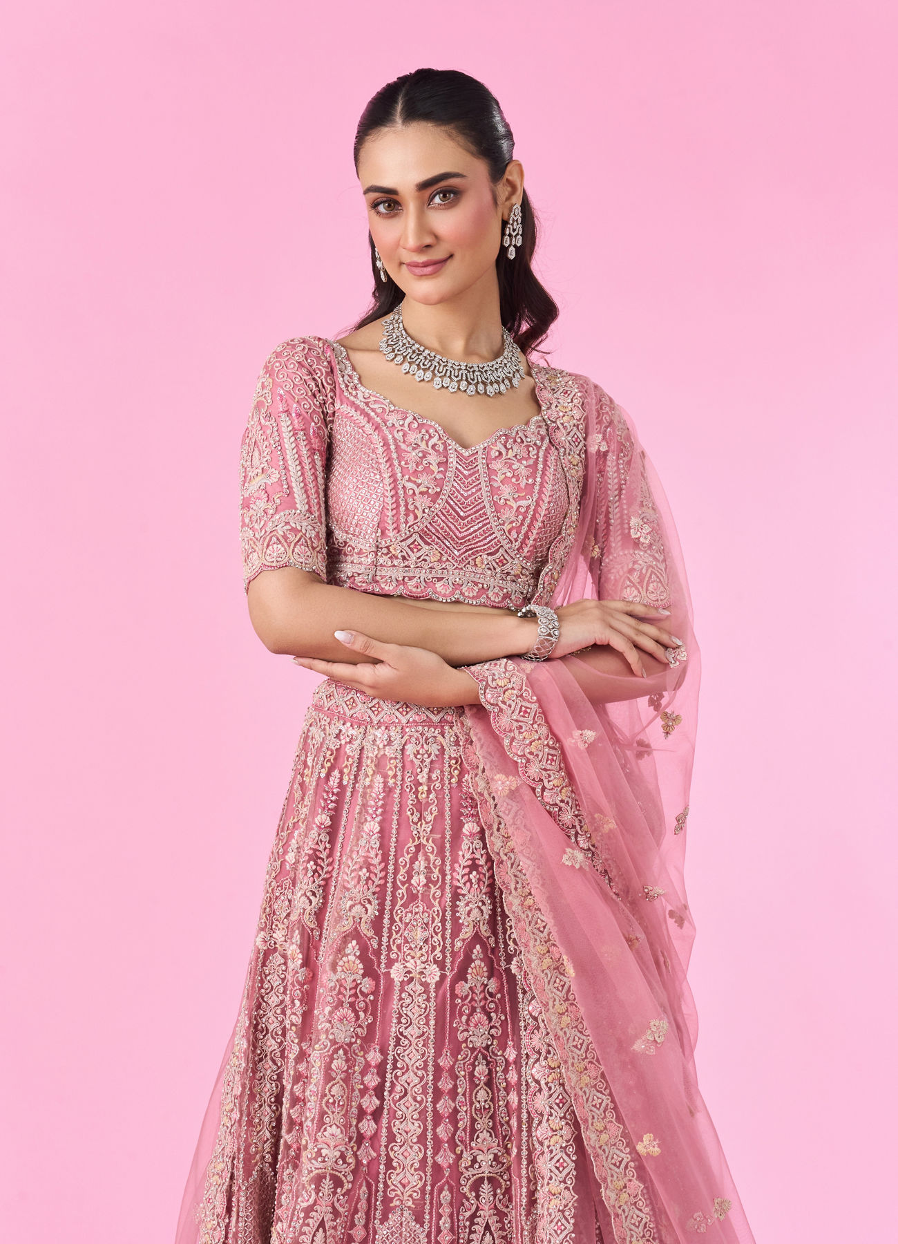 Mohey Women Candy Pink Bridal Lehenga