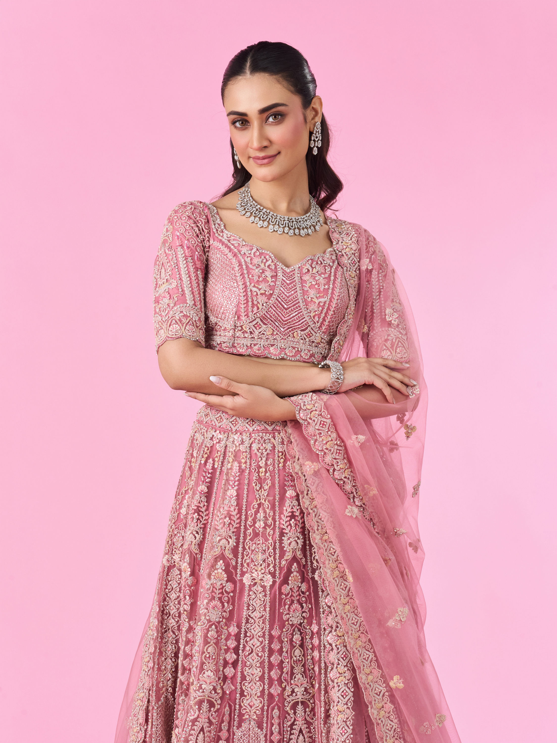 Mohey Women Candy Pink Bridal Lehenga