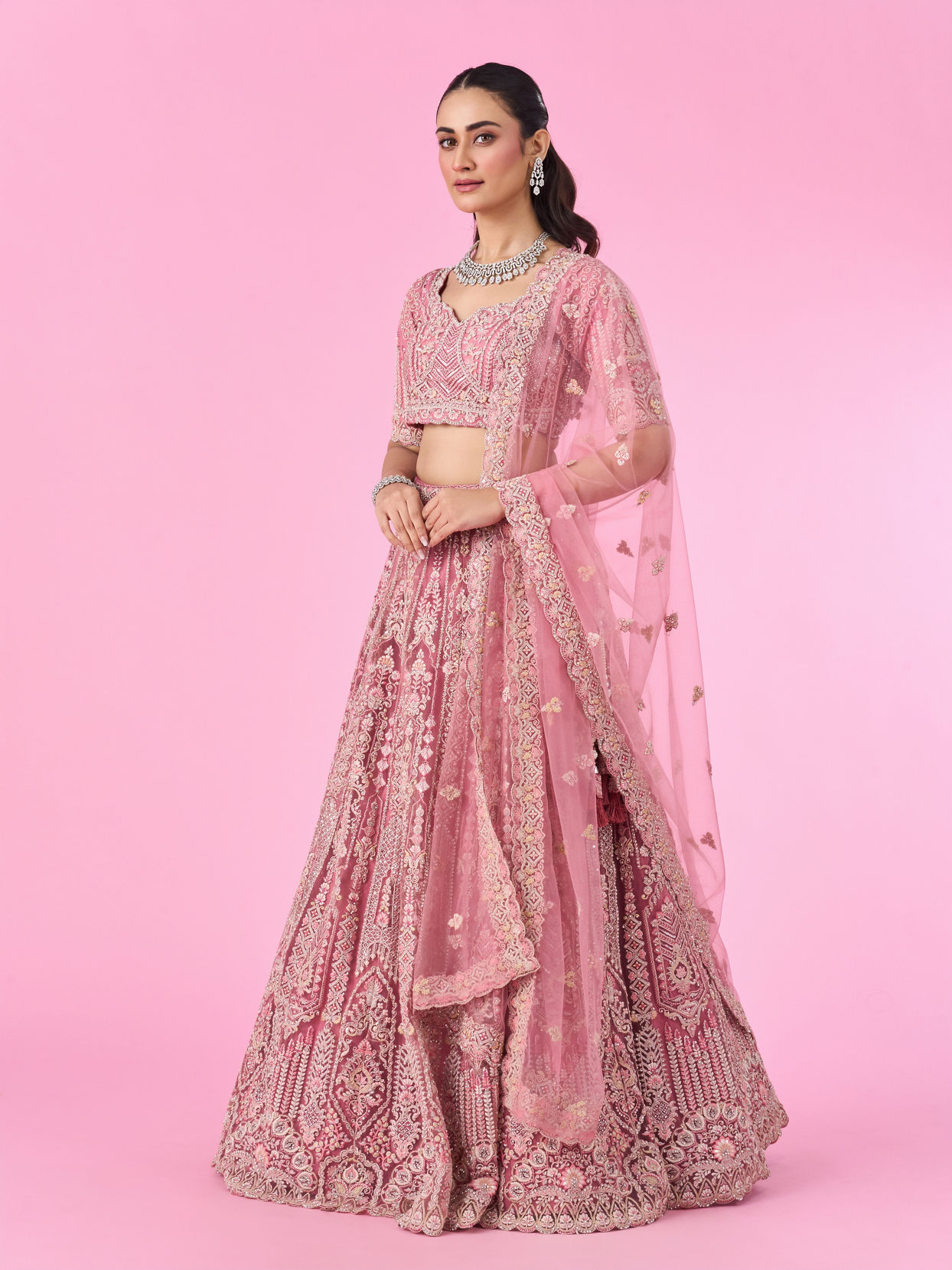 Mohey Women Candy Pink Bridal Lehenga