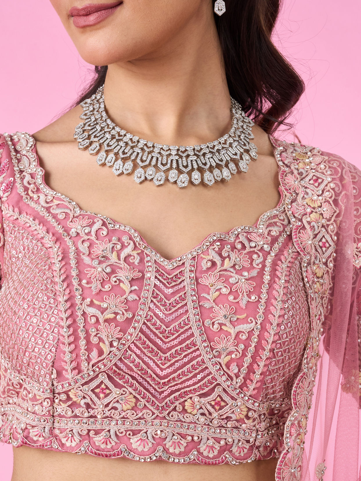 Mohey Women Candy Pink Bridal Lehenga