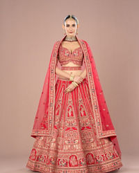 Mohey Women Fiery Red Festive Bridal Lehenga