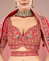 Mohey Women Fiery Red Festive Bridal Lehenga