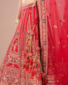 Mohey Women Fiery Red Festive Bridal Lehenga