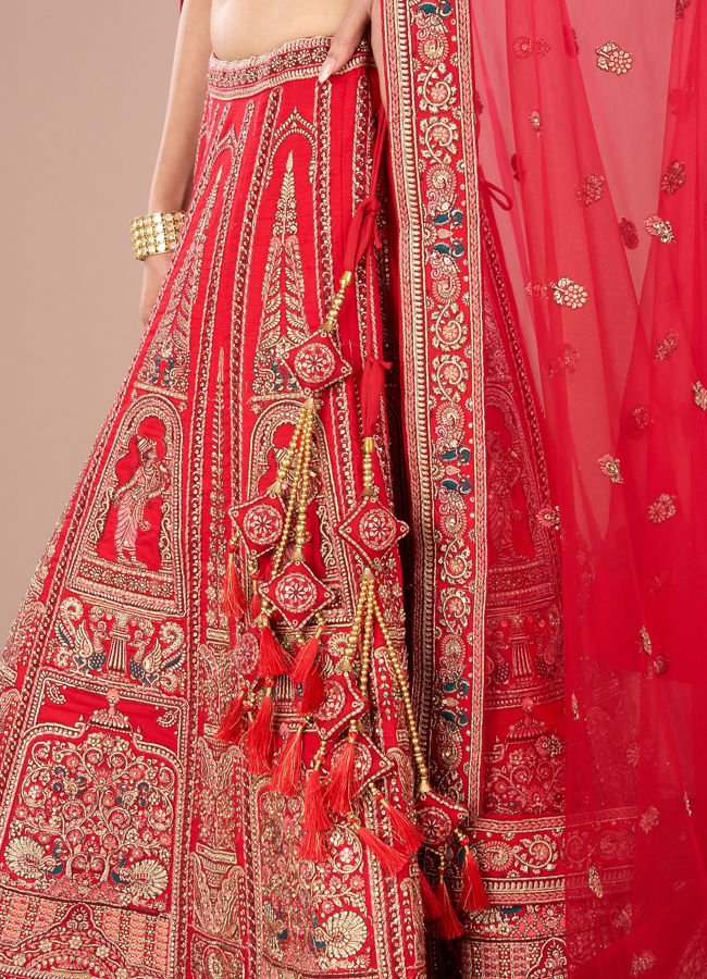 Mohey Women Fiery Red Festive Bridal Lehenga