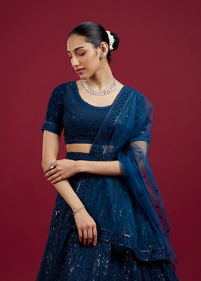 Mohey Women Blue Georgette Celebration Lehenga