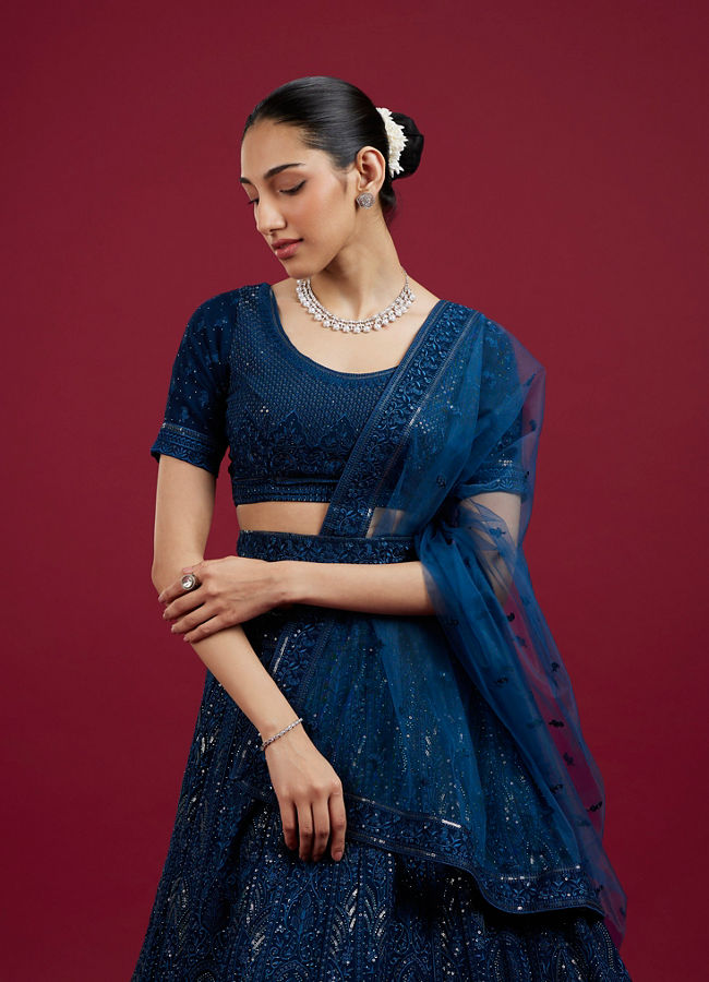 Mohey Women Blue Georgette Celebration Lehenga