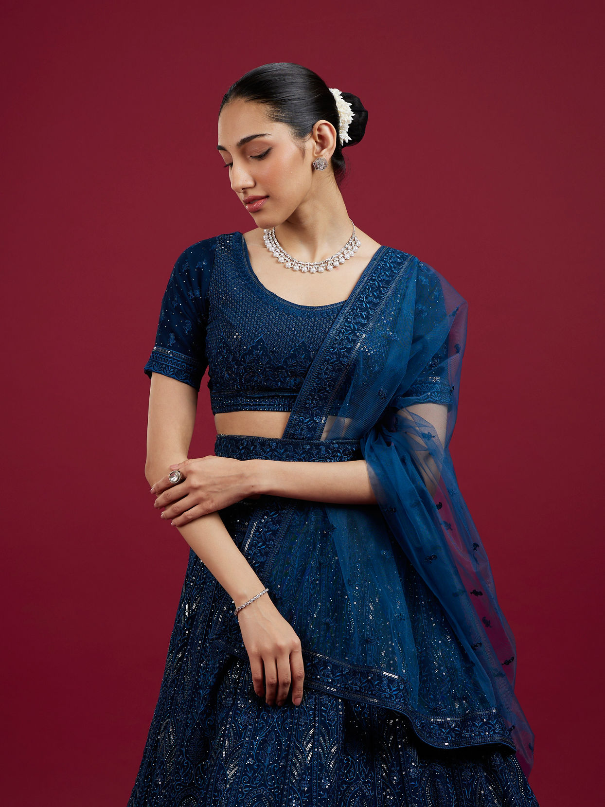 Mohey Women Blue Georgette Celebration Lehenga