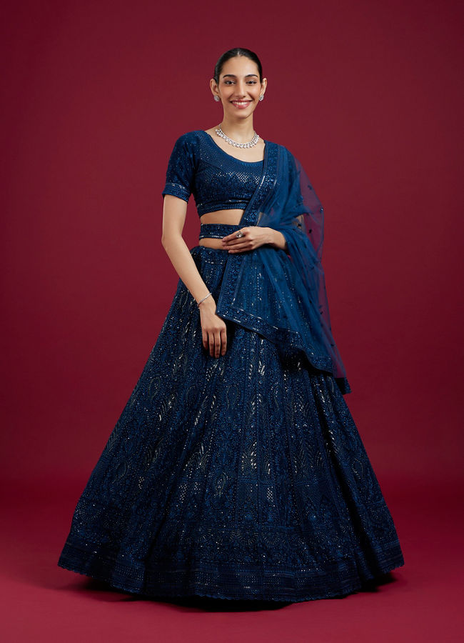 Mohey Women Blue Georgette Celebration Lehenga