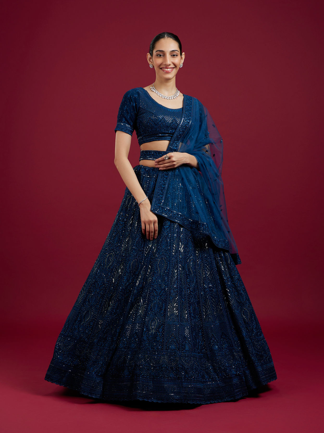 Mohey Women Blue Georgette Celebration Lehenga