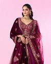 Mohey Women Regal Wine Velvet Bridal Lehenga
