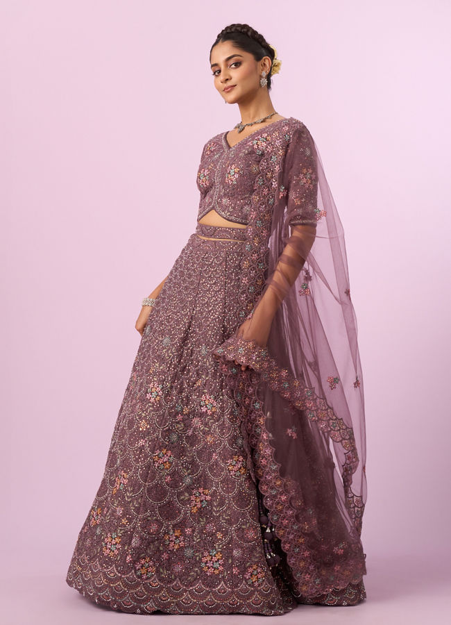 Mohey Women Designer Purple Net Lehenga