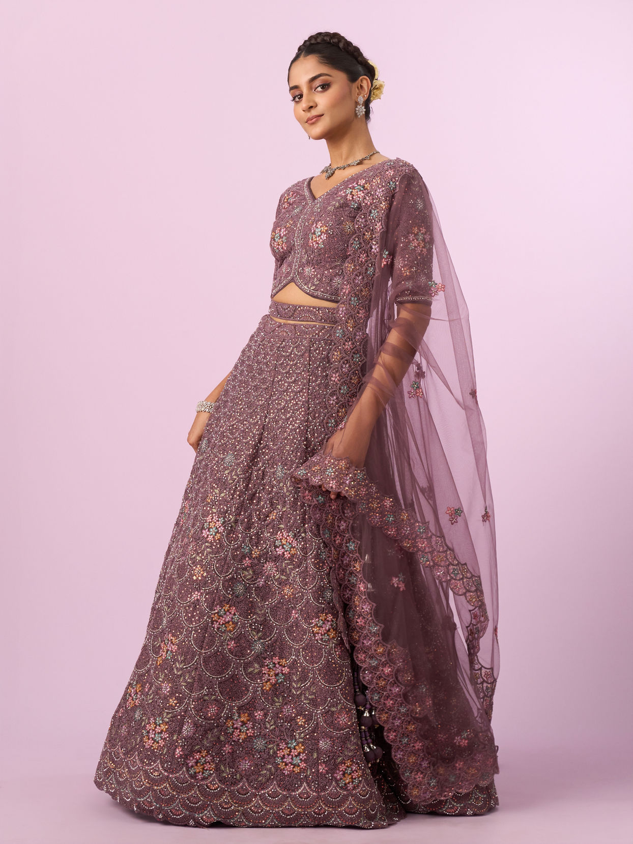Mohey Women Designer Purple Net Lehenga