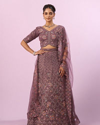 Mohey Women Designer Purple Net Lehenga