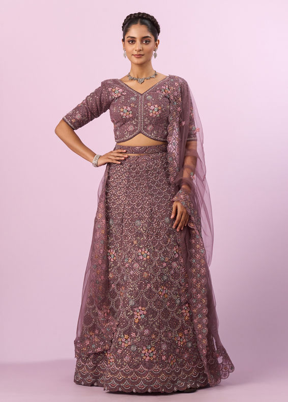 Mohey Women Designer Purple Net Lehenga