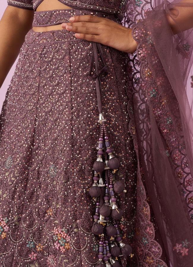 Mohey Women Designer Purple Net Lehenga