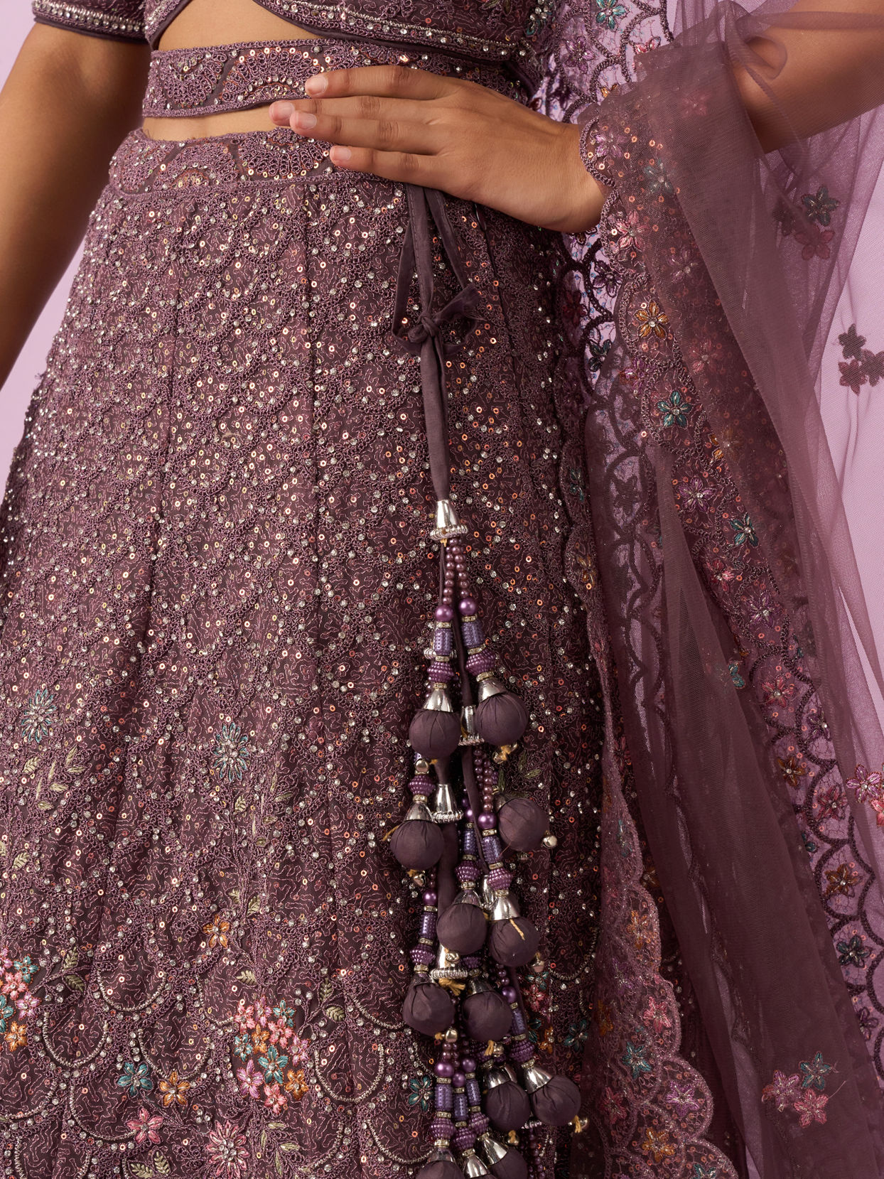 Mohey Women Designer Purple Net Lehenga