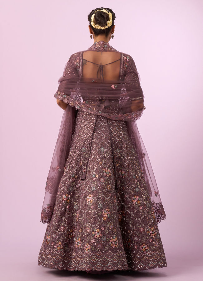 Mohey Women Designer Purple Net Lehenga