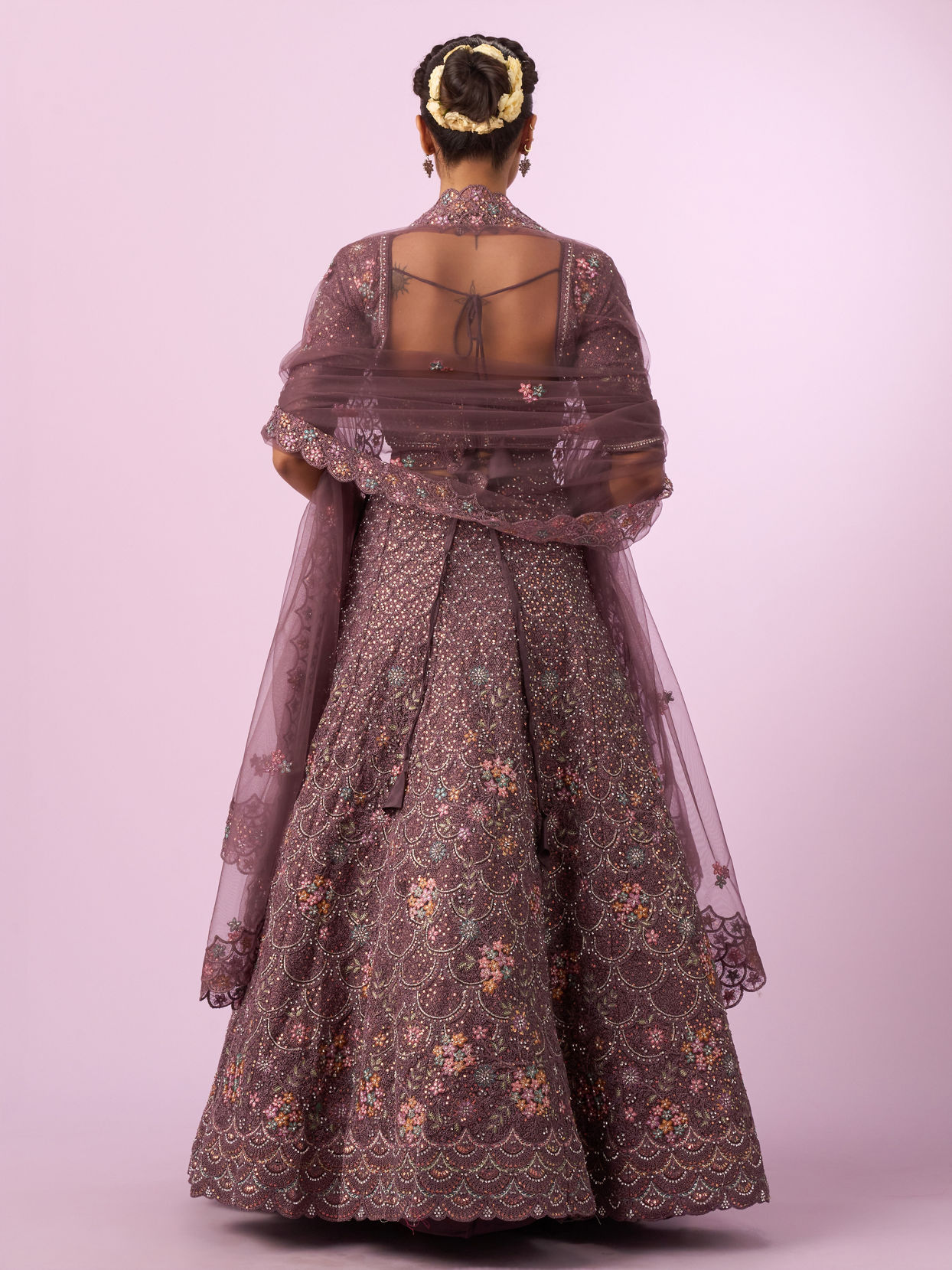 Mohey Women Designer Purple Net Lehenga